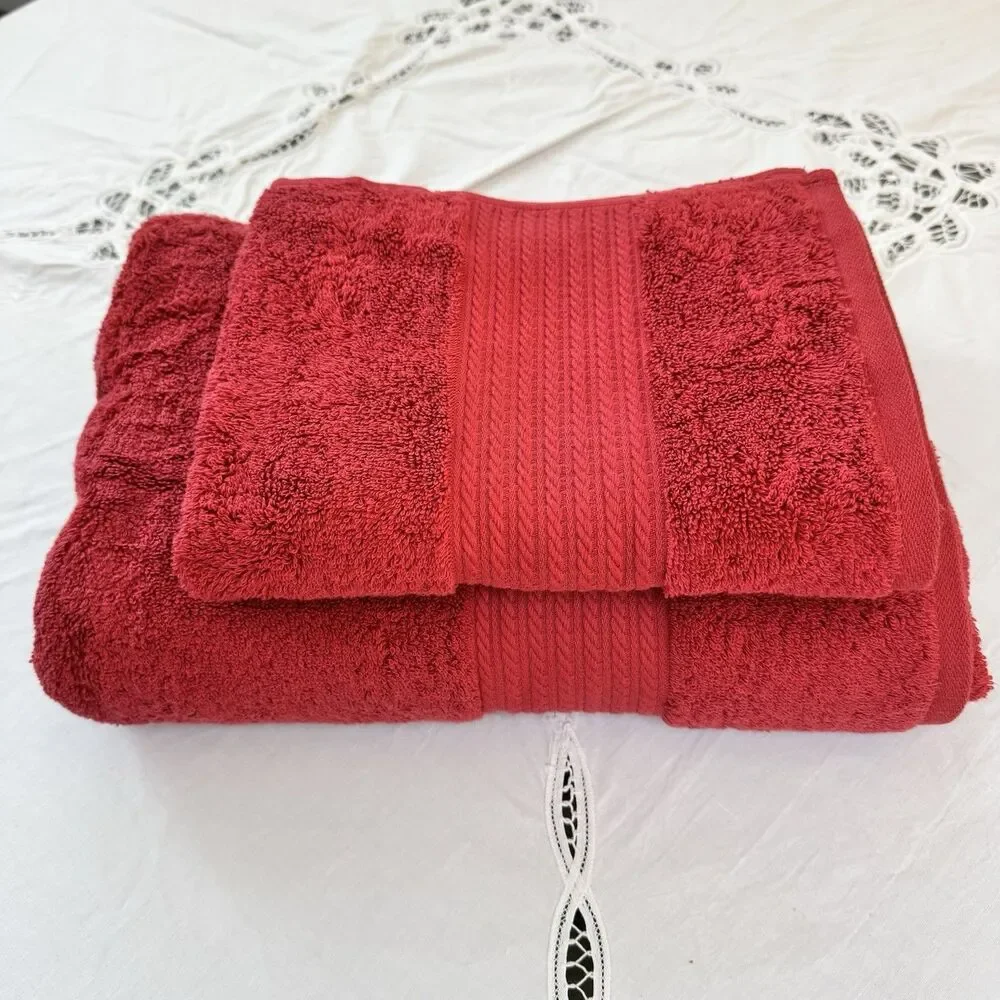Lauren Ralph Lauren Greenwich Luxury Cotton Towel Set Cranberry 2pc New